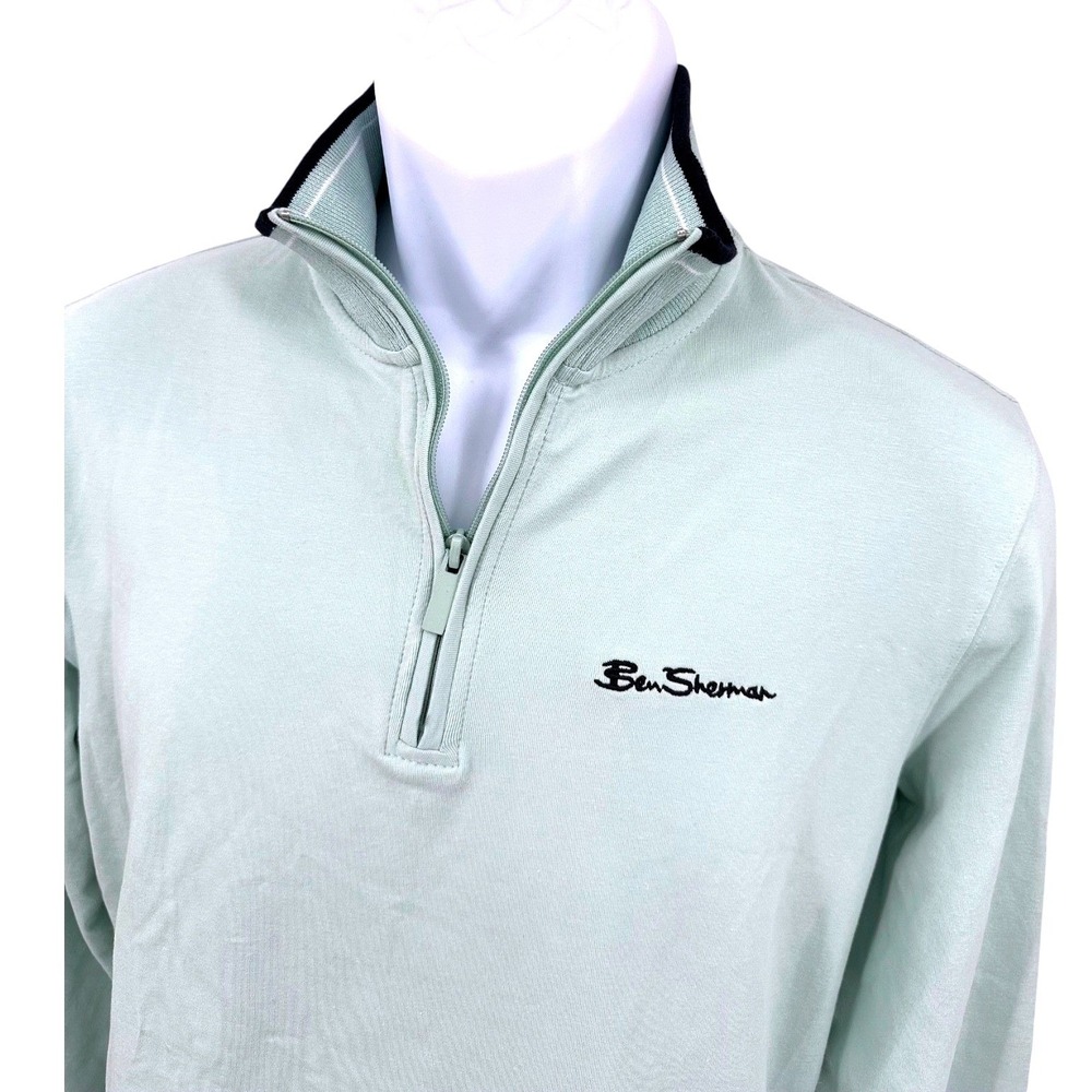BEN SHERMAN Knit Pullover 1/4 Zip Mint Green Collared Long Sleeve Men's Small